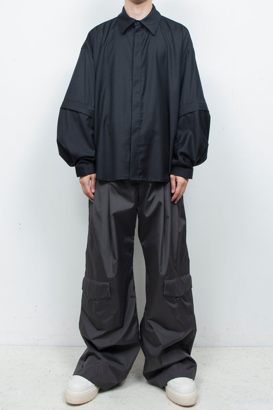 Super 140s Wool Detachable Sleeves Shirt BLACK