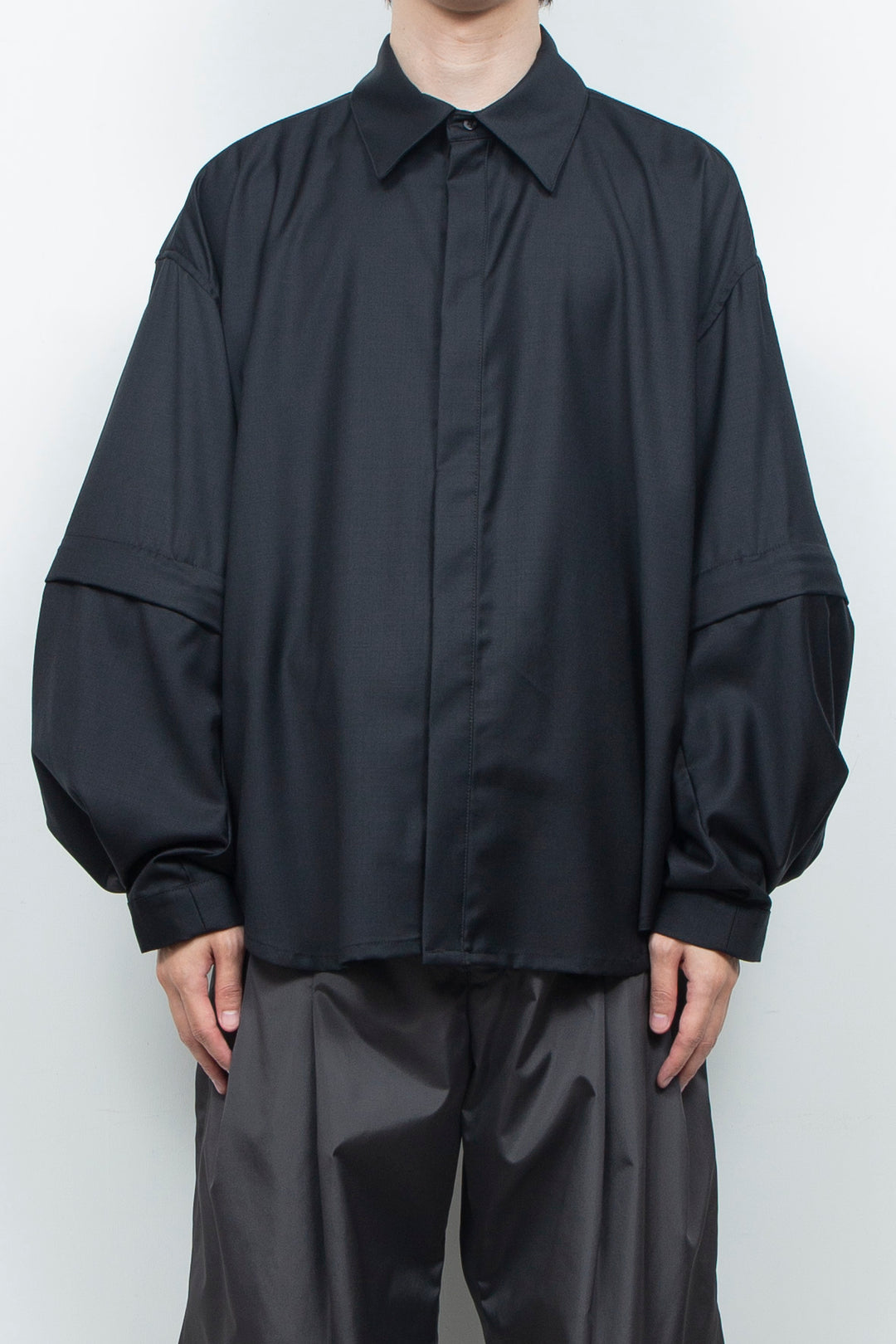 Super 140s Wool Detachable Sleeves Shirt BLACK