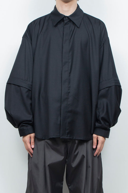 Super 140s Wool Detachable Sleeves Shirt BLACK