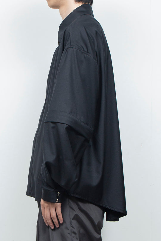 Super 140s Wool Detachable Sleeves Shirt BLACK