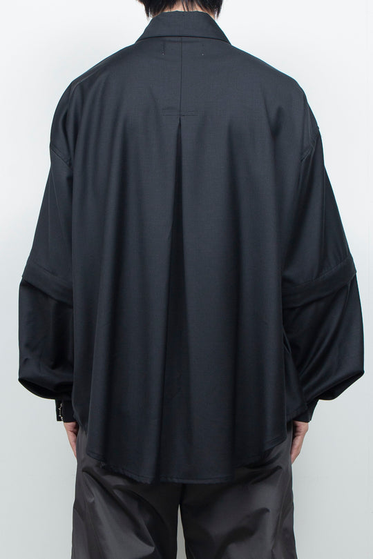 Super 140s Wool Detachable Sleeves Shirt BLACK