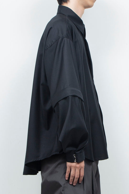 Super 140s Wool Detachable Sleeves Shirt BLACK