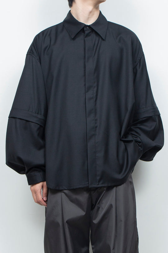 Super 140s Wool Detachable Sleeves Shirt BLACK