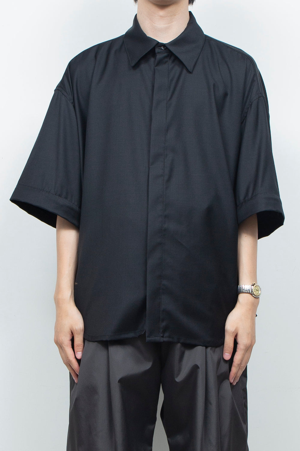 Super 140s Wool Detachable Sleeves Shirt BLACK