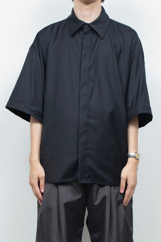Super 140s Wool Detachable Sleeves Shirt BLACK