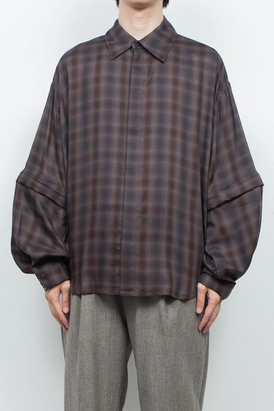 Amunzen Detachable Sleeve Shirt BROWN CHECK