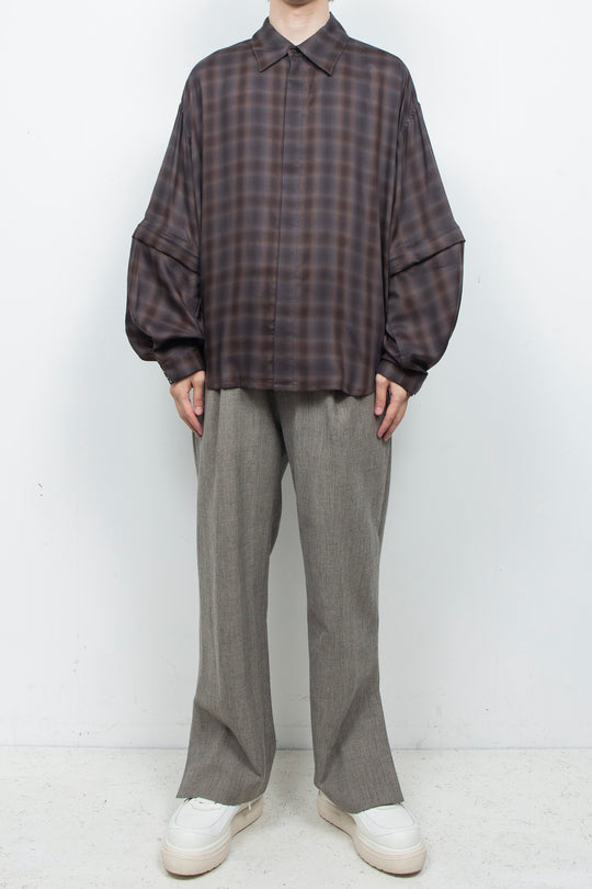 Amunzen Detachable Sleeve Shirt BROWN CHECK