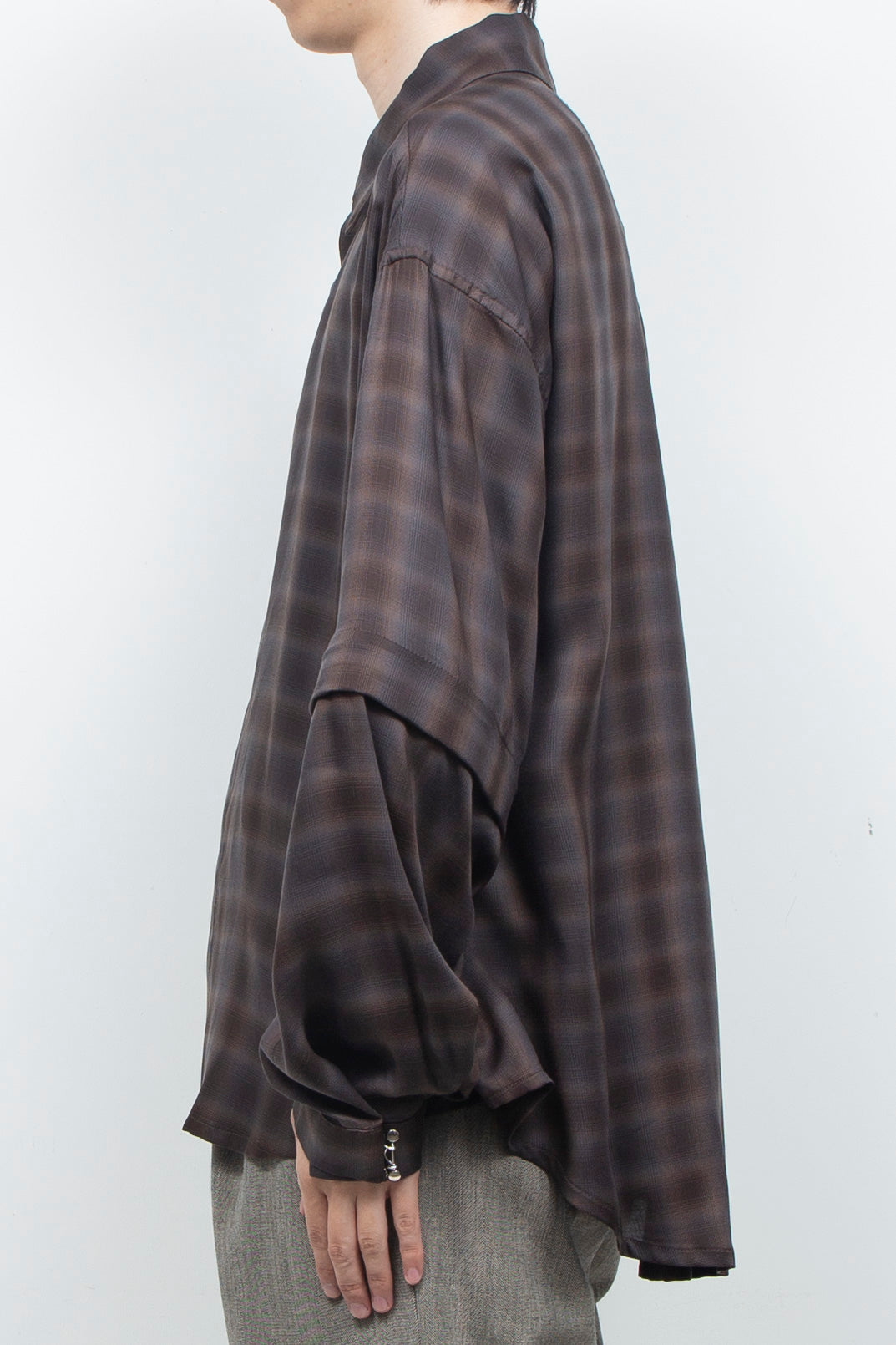 Amunzen Detachable Sleeve Shirt BROWN CHECK