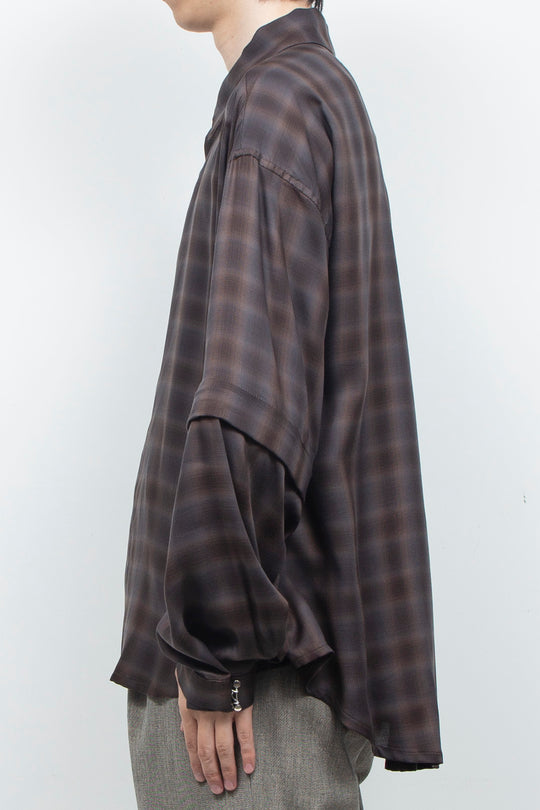 Amunzen Detachable Sleeve Shirt BROWN CHECK