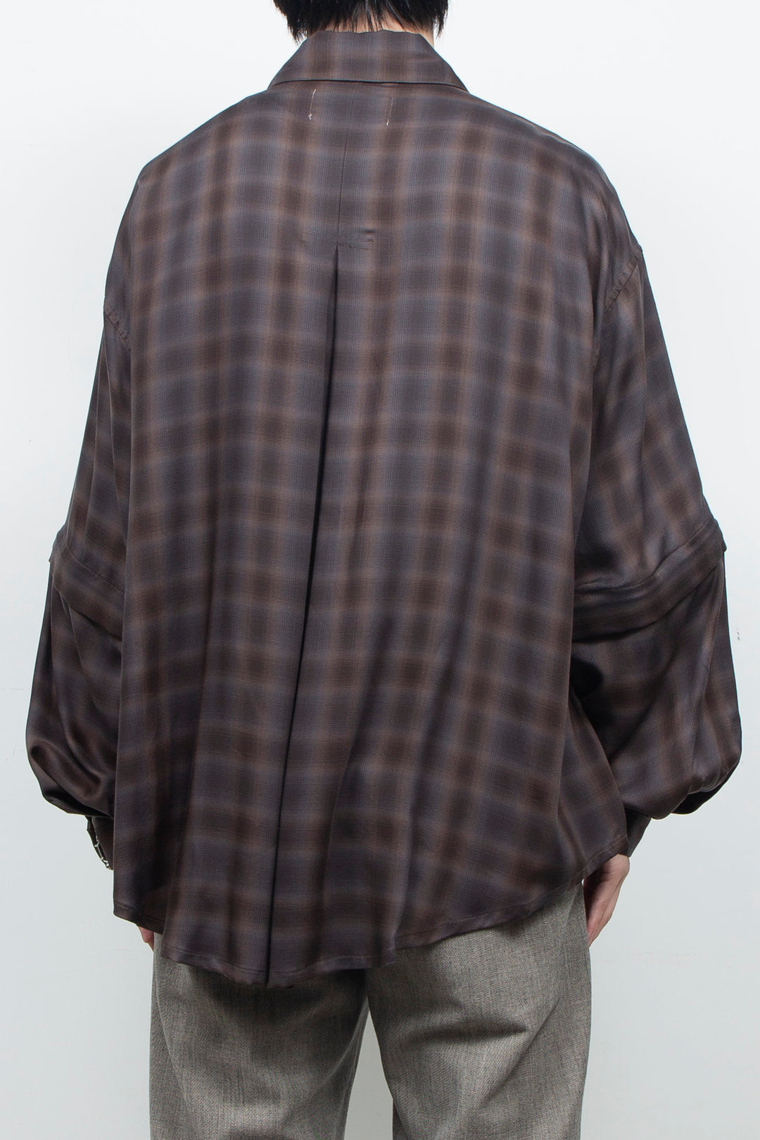 Amunzen Detachable Sleeve Shirt BROWN CHECK