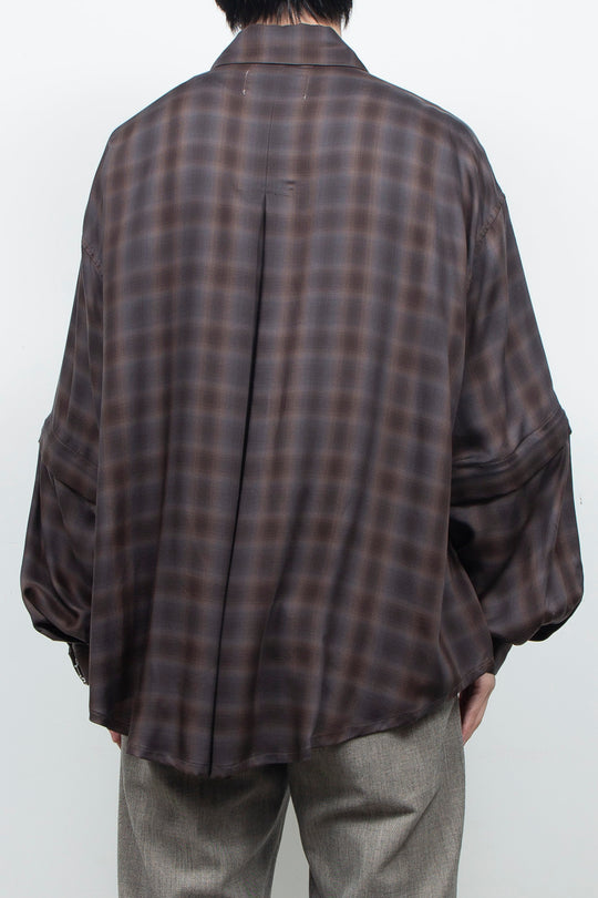 Amunzen Detachable Sleeve Shirt BROWN CHECK