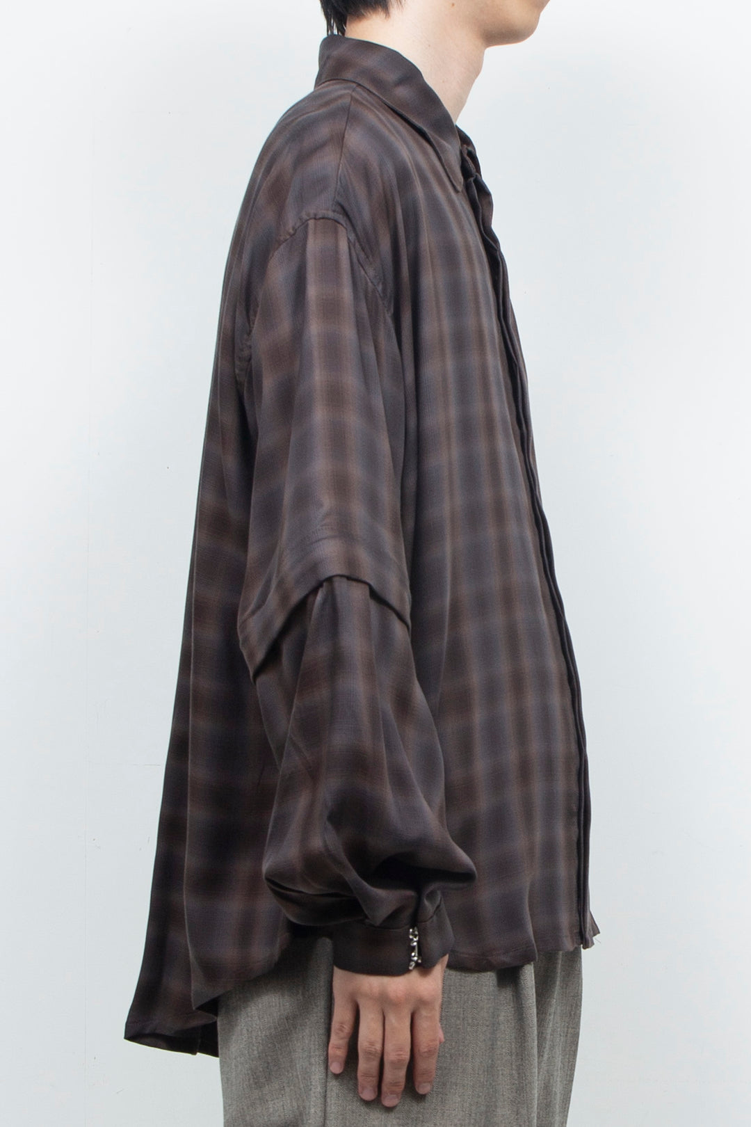Amunzen Detachable Sleeve Shirt BROWN CHECK