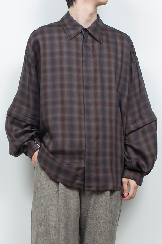 Amunzen Detachable Sleeve Shirt BROWN CHECK