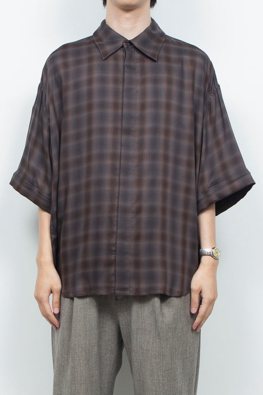 Amunzen Detachable Sleeve Shirt BROWN CHECK