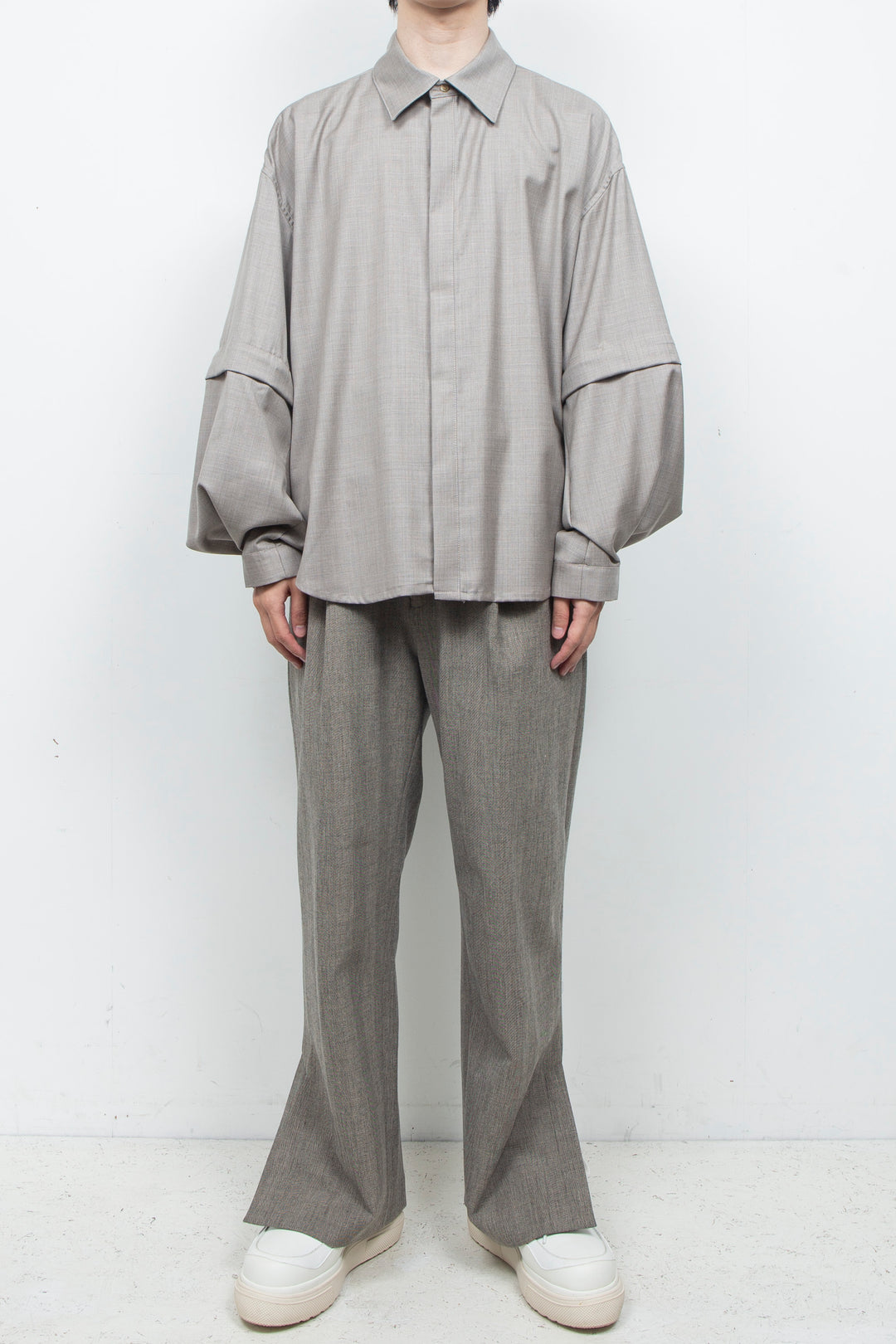 Super 140s Wool Detachable Sleeves Shirt TOP GRAY