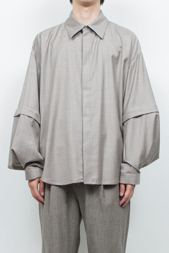 Super 140s Wool Detachable Sleeves Shirt TOP GRAY