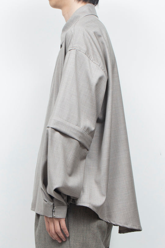 Super 140s Wool Detachable Sleeves Shirt TOP GRAY