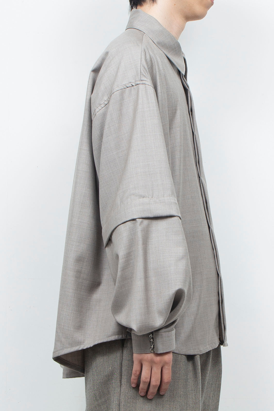 Super 140s Wool Detachable Sleeves Shirt TOP GRAY