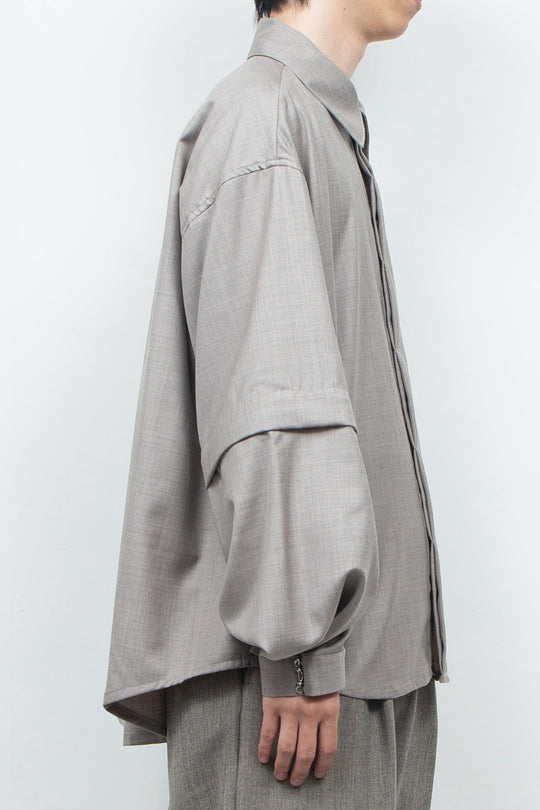 Super 140s Wool Detachable Sleeves Shirt TOP GRAY