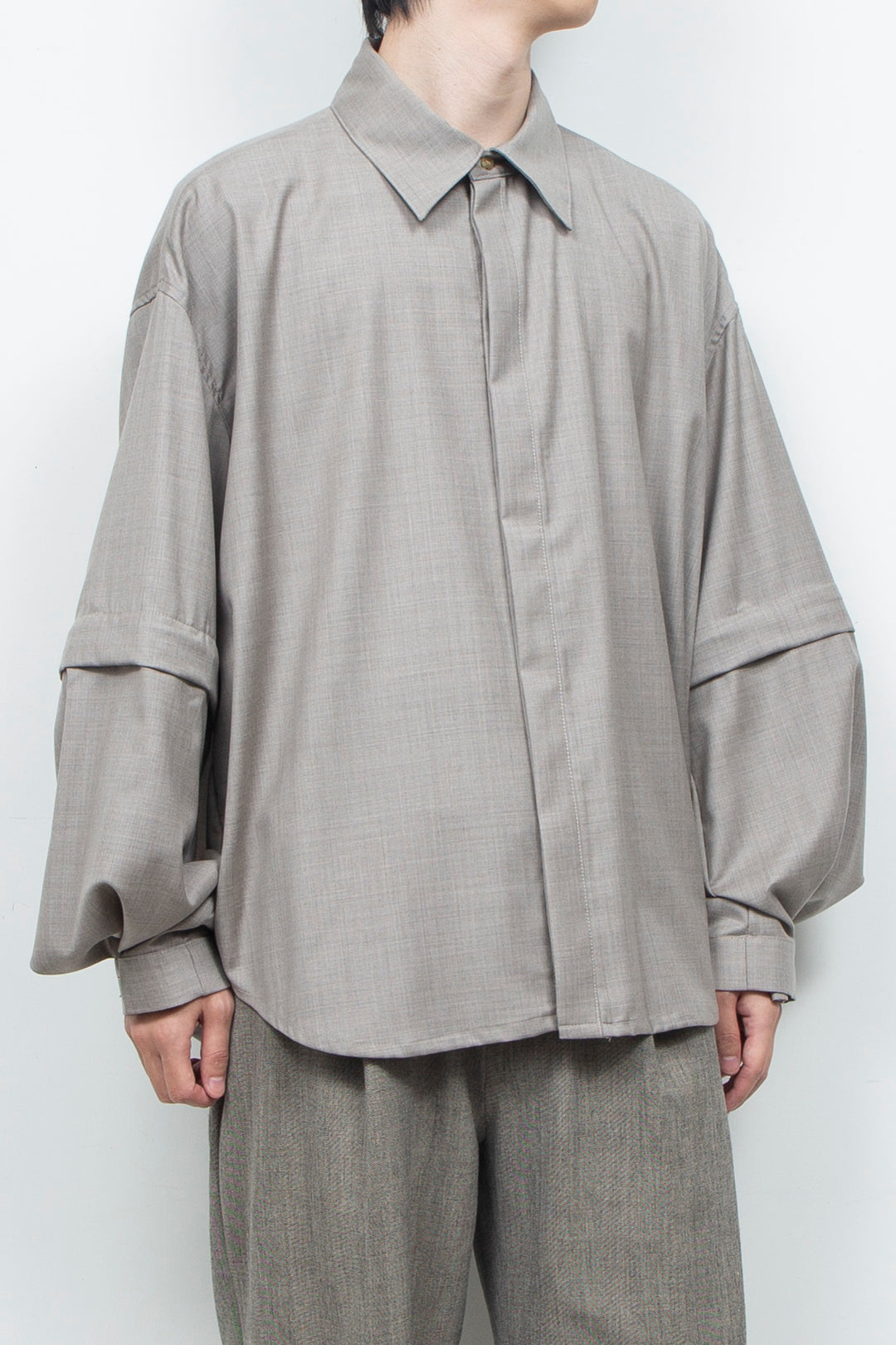 Super 140s Wool Detachable Sleeves Shirt TOP GRAY