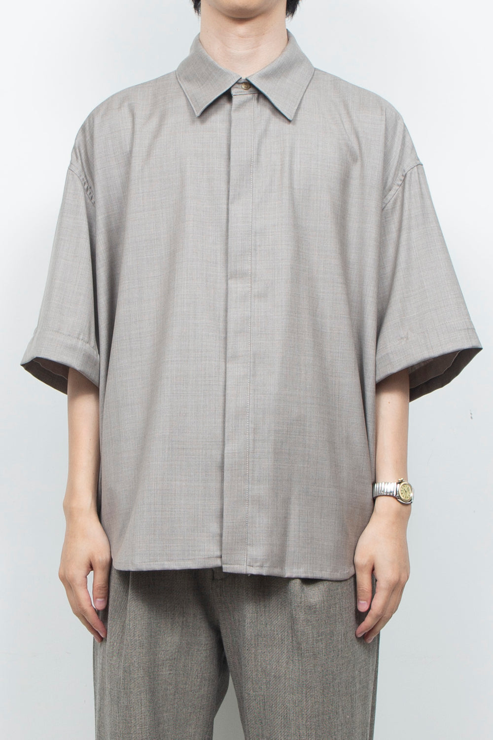 Super 140s Wool Detachable Sleeves Shirt TOP GRAY