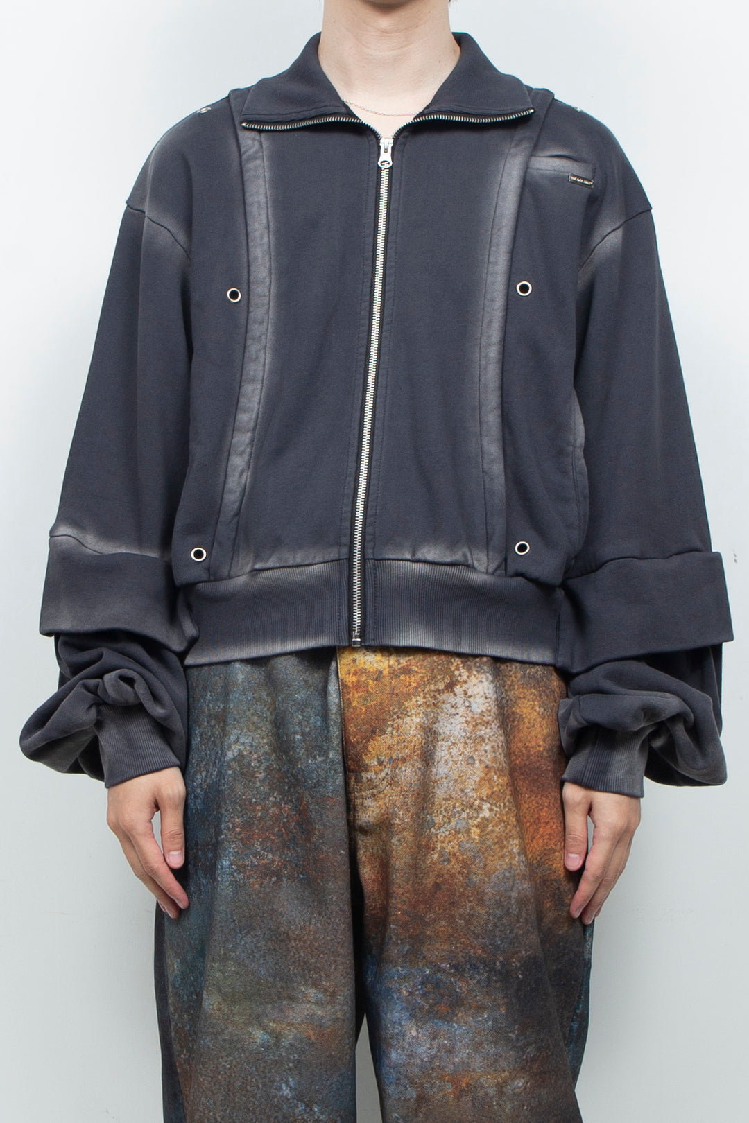 Shadow Effected Sweatshirt Blouson Charcoal