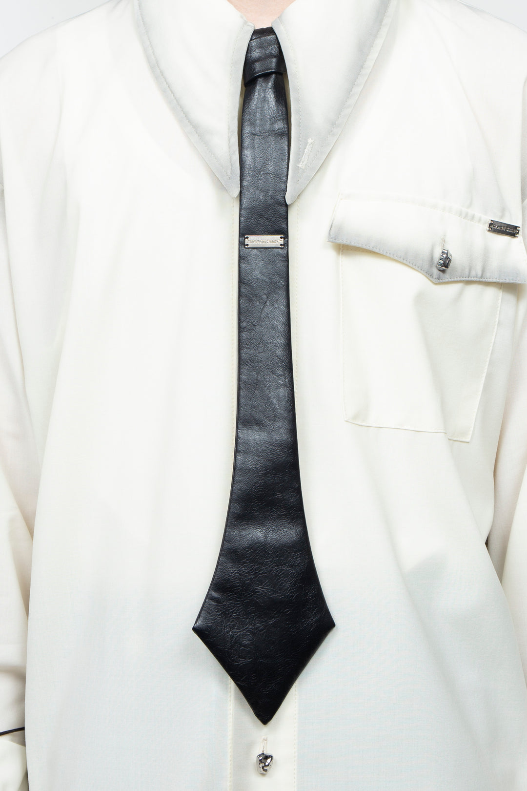 Vegan Leather Diagram Tie Black