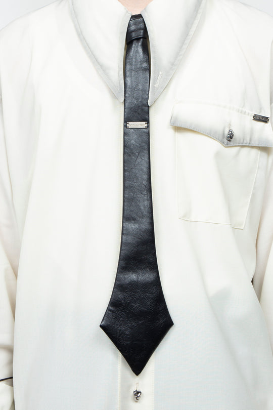 Vegan Leather Diagram Tie Black