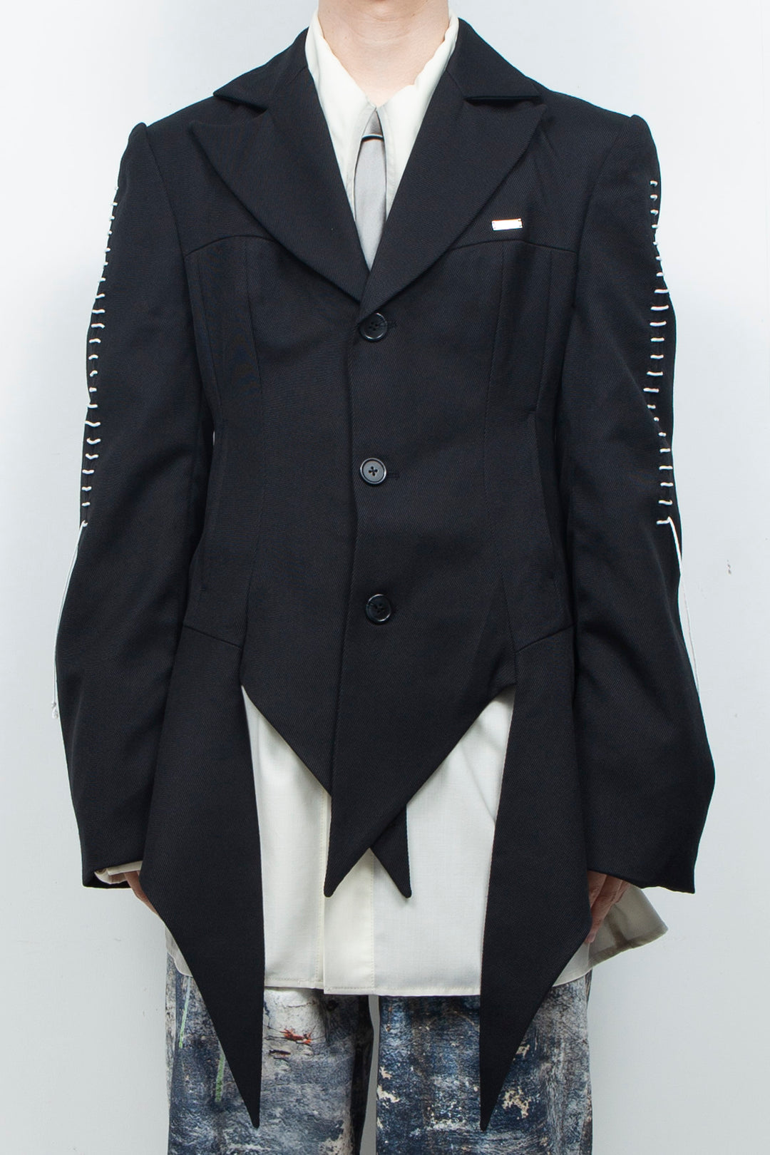 Peaked Flare Layered Jacket BLACK