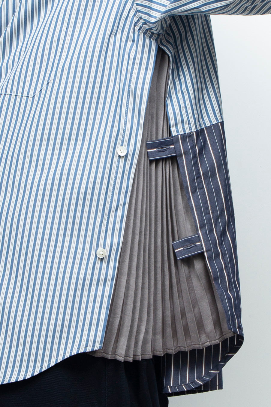 "BEAN”  Switching Balloon Side Pleats Shirt NAVY STRIPE