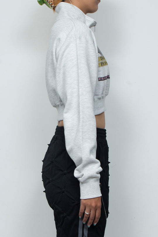 CROPPED HALF-ZIP "MAIN CHARACTER" SWEAT GRAY