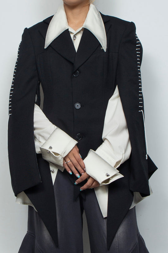 Peaked Flare Layered Jacket BLACK