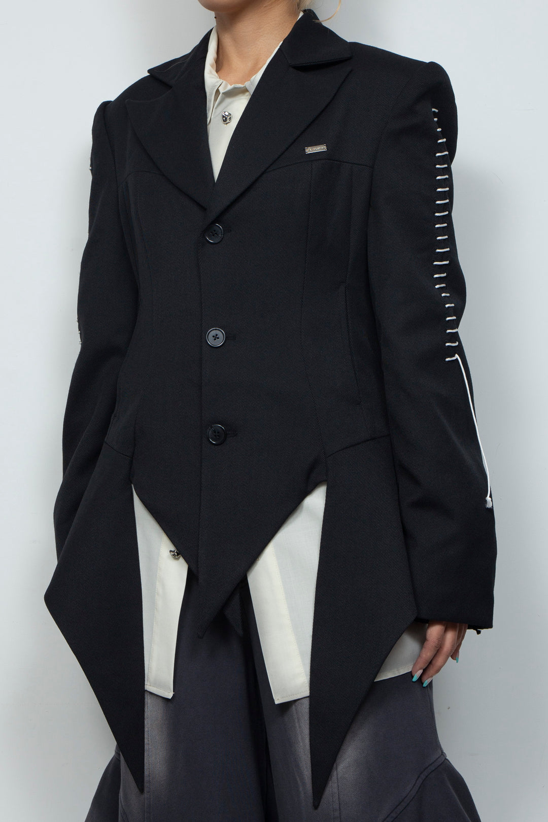 Peaked Flare Layered Jacket BLACK