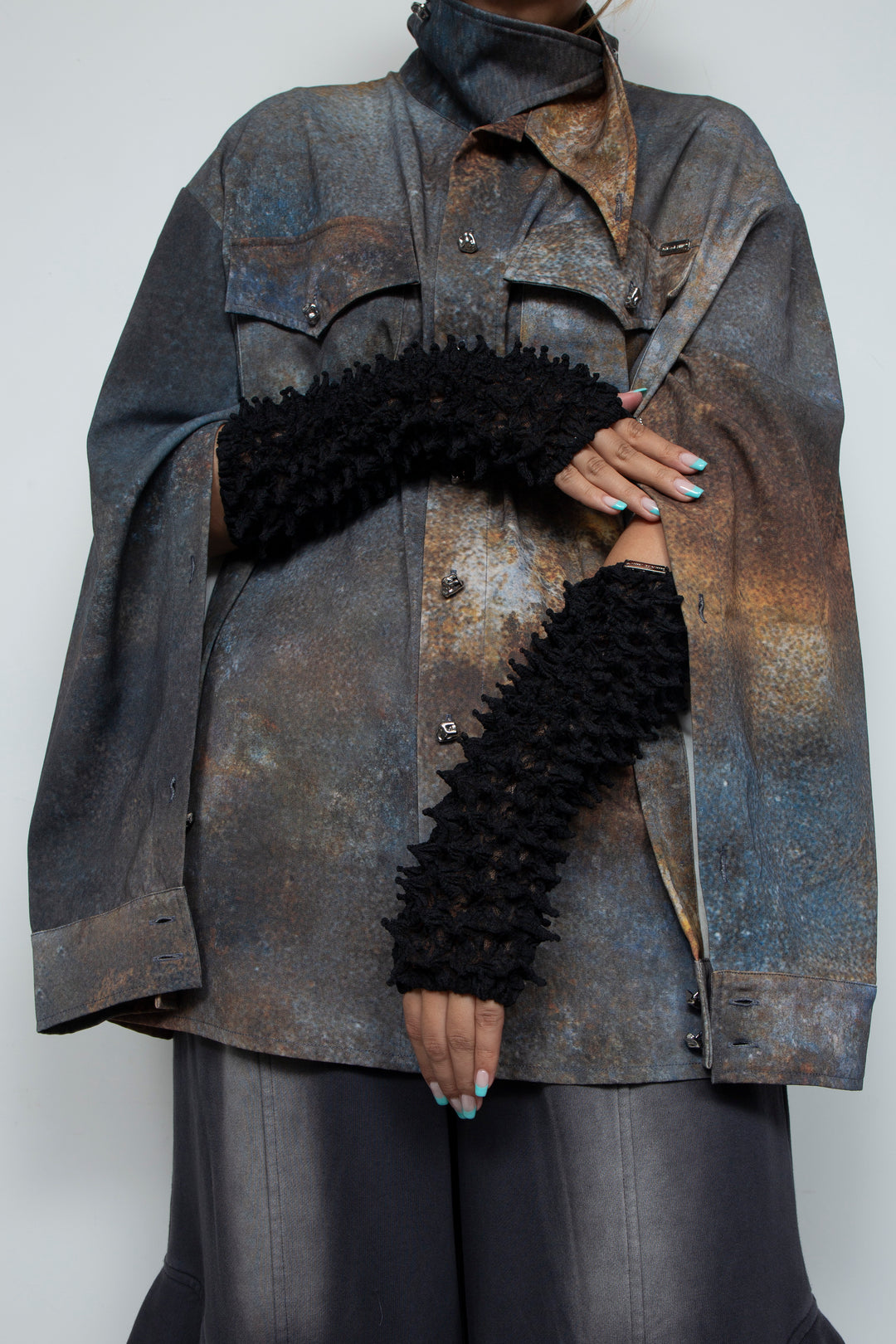 Versatile Spiky Shibori Gloves / Hybrid Lace BLACK