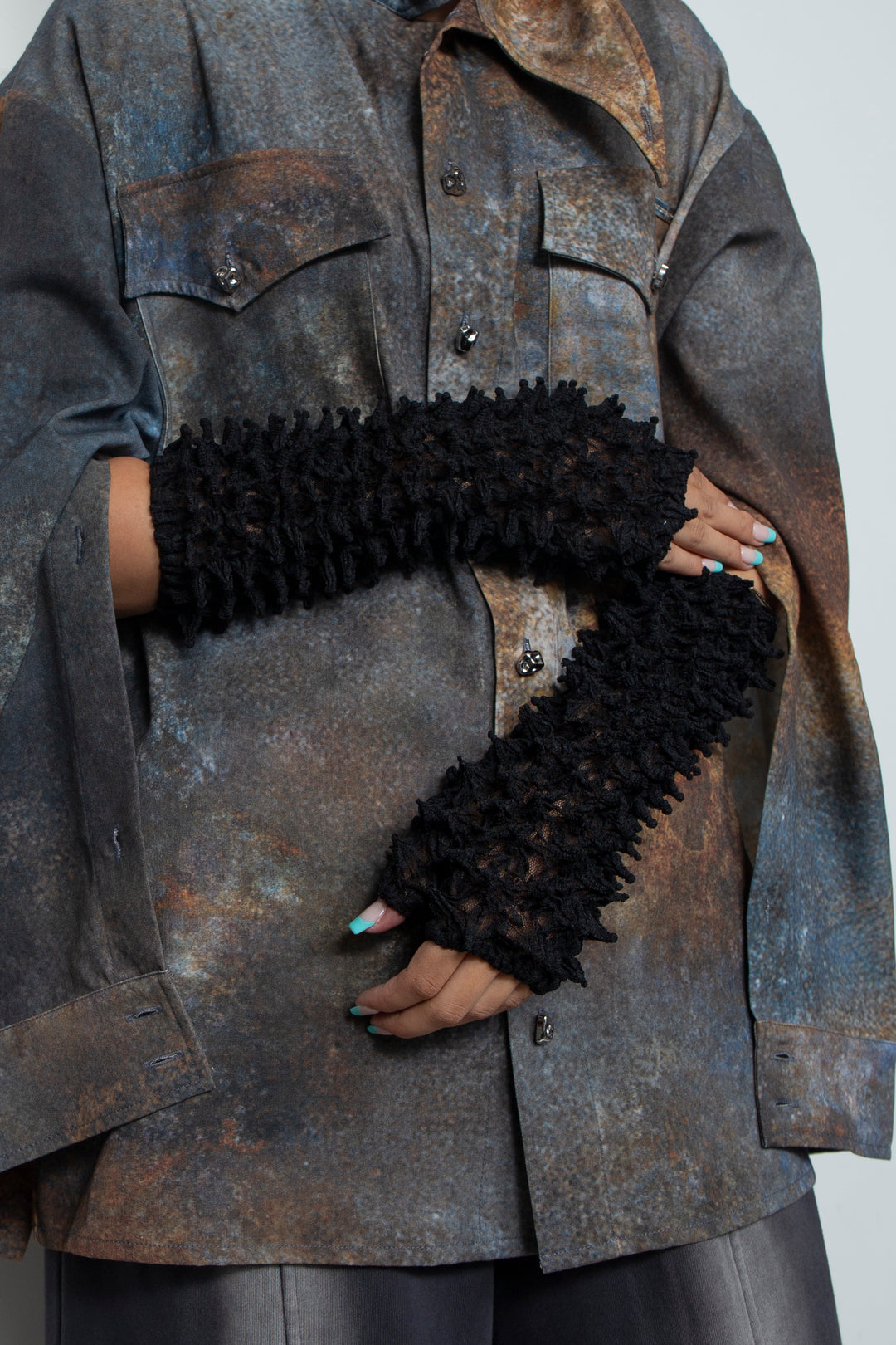 Versatile Spiky Shibori Gloves / Hybrid Lace BLACK