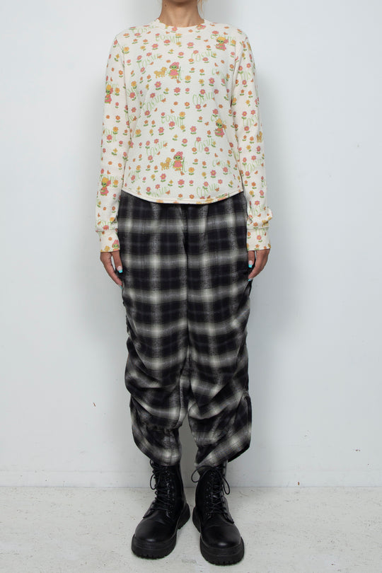Printed Waffle Long-Sleeve Top