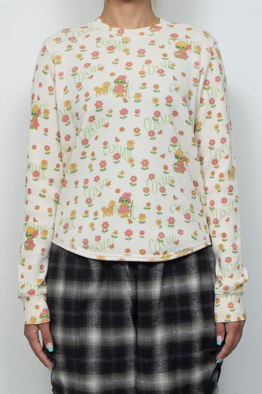 Printed Waffle Long-Sleeve Top