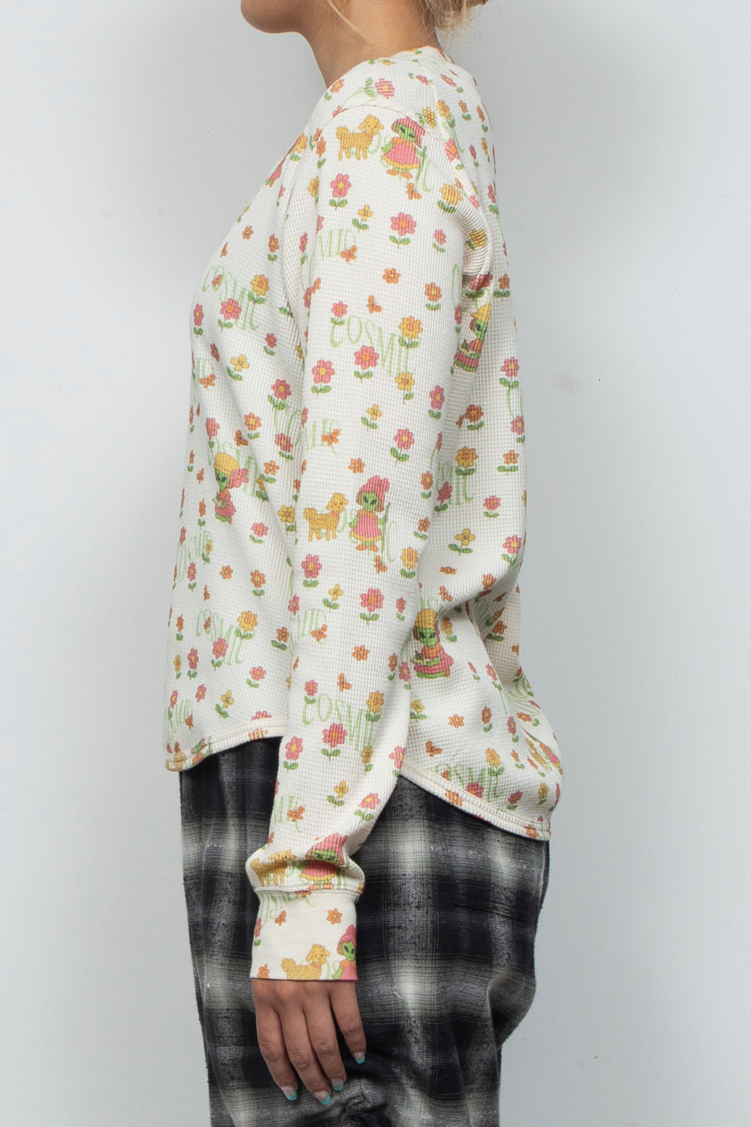 Printed Waffle Long-Sleeve Top