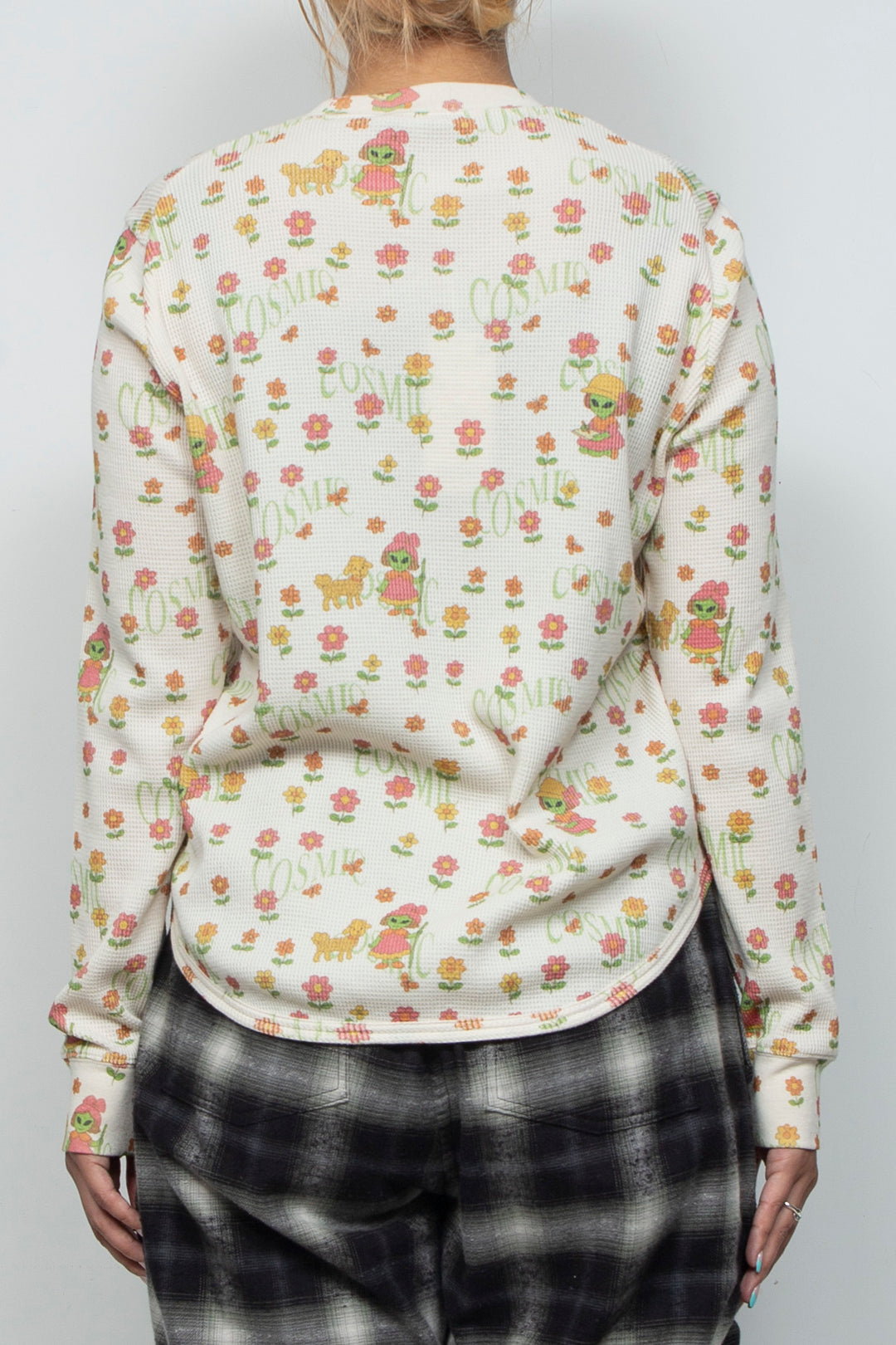 Printed Waffle Long-Sleeve Top