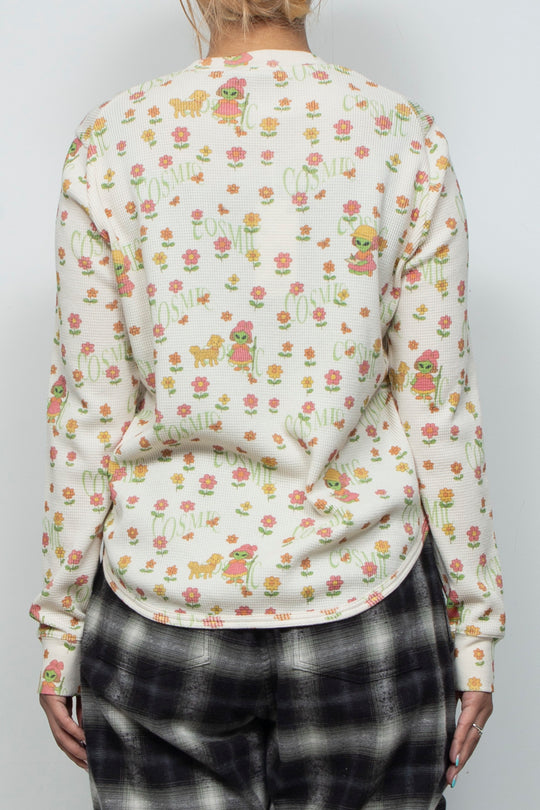 Printed Waffle Long-Sleeve Top