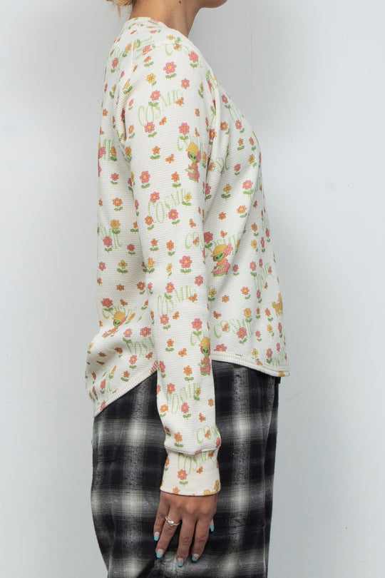 Printed Waffle Long-Sleeve Top