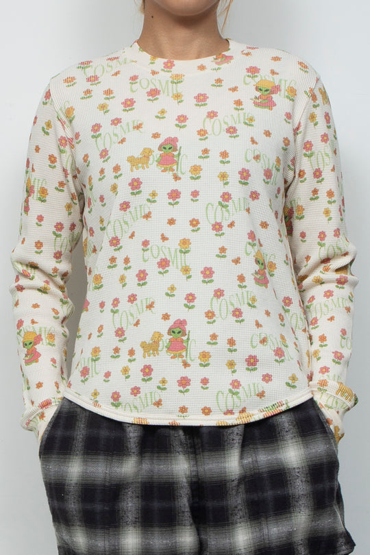 Printed Waffle Long-Sleeve Top