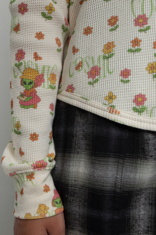 Printed Waffle Long-Sleeve Top