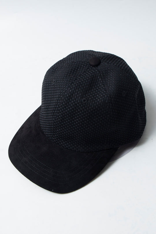 Sashiko × Leather 6panel Cap Black