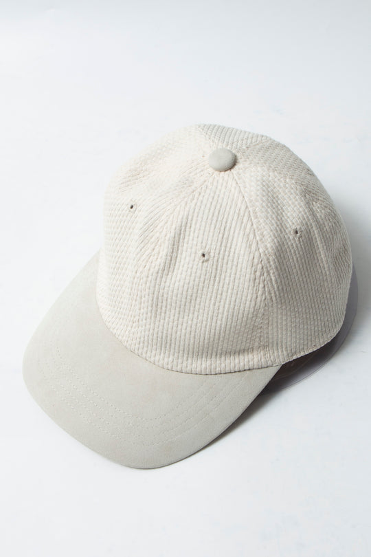 Sashiko × Leather 6panel Cap Ecru