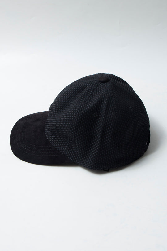 Sashiko × Leather 6panel Cap Black