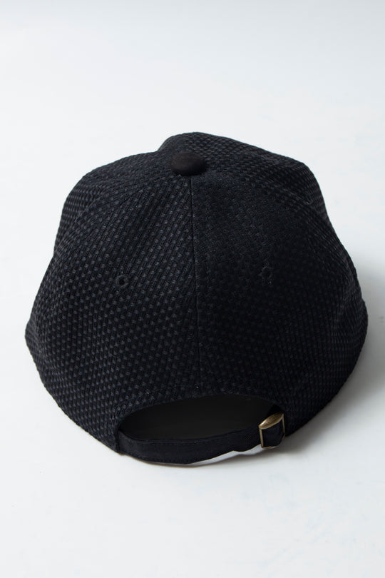 Sashiko × Leather 6panel Cap Black