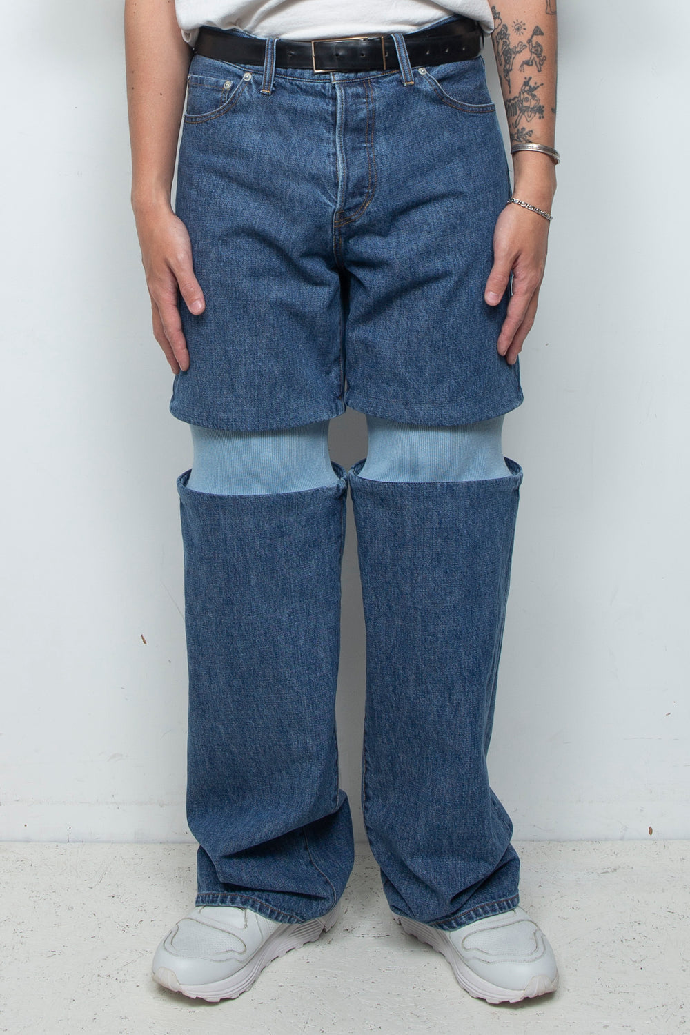 Rib Knit Denim Bottoms Indigo