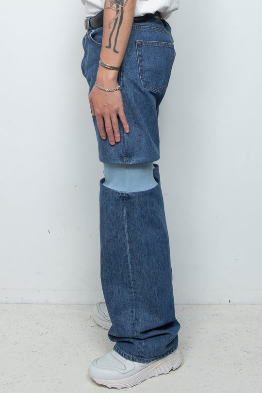 Rib Knit Denim Bottoms Indigo