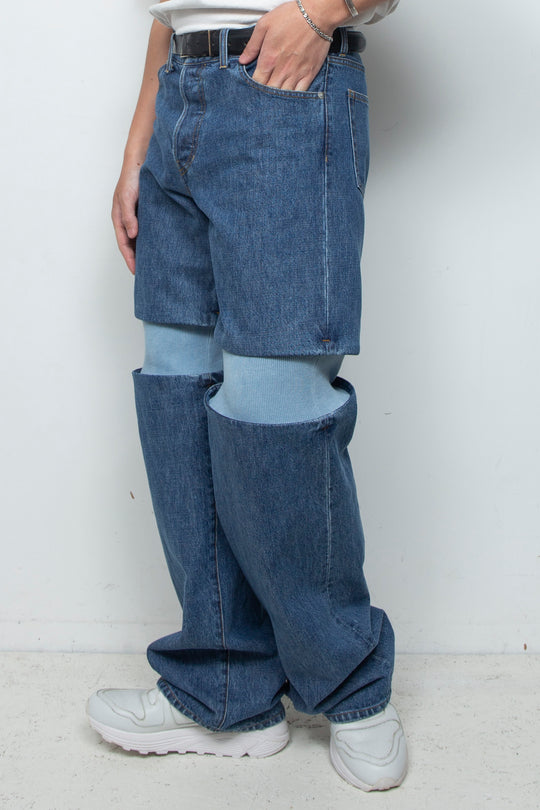 Rib Knit Denim Bottoms Indigo